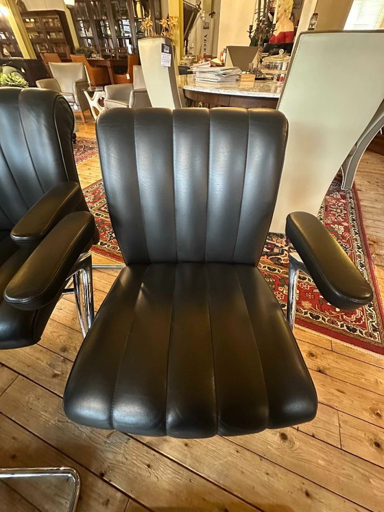 Image 1 of Set of 6 Vintage Walter Knoll ‘Art Collection’ Dining Chairs – Black Leather & Chrome