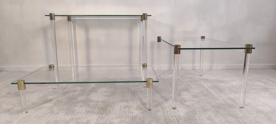 Image 1 of Charles Hollis Jones – Tables d’appoint & étagère modulable design verre et laiton 