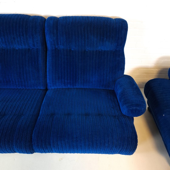 Image 1 of Canapé modulable vintage 6 pièces en velours côtelé bleu roi