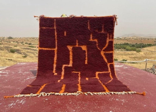 Bordeaux- und orangefarbener marokkanischer Teppich aus Naturwolle – Geometrisches Muster – 300 × 200 cm