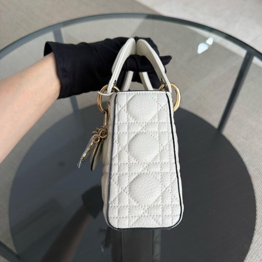 DIOR LADY MINI - PELLE DI VITELLO GRAMMATIZZATA CANNAGE, DETTAGLI IN ORO BIANCO