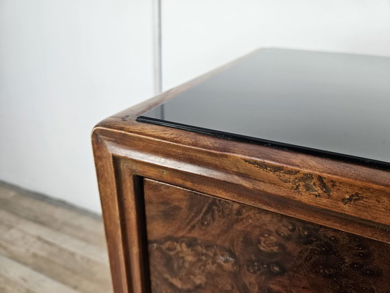 Image 1 of 1950s chest of drawers with glass top, maple workmanship and brass knobs