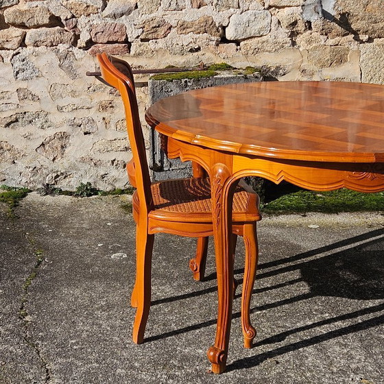 Image 1 of French Vintage Marqueterie Dining Table-extandable Cherrywood Table -Style Louis XV-80s