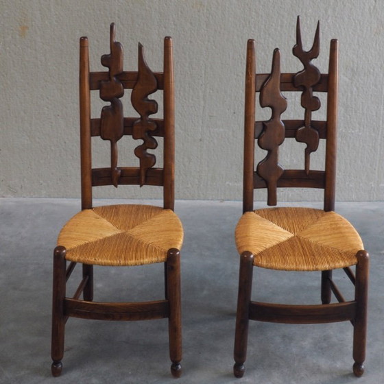 2 sedie scultoree brutaliste con schienale alto – Sedie da camera, Wicker, Wood (photo 4 of 13)
