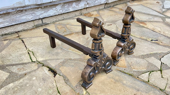 Image 1 of Pair of FOLDING CHENETS Solid Brass VINTAGE