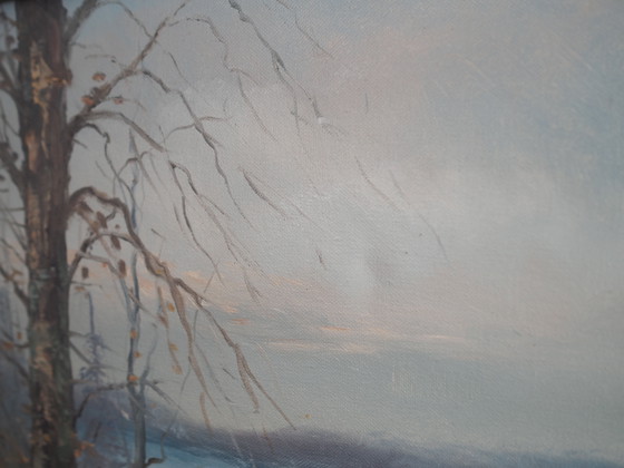 Image 1 of Tableau "Le ruisseau d'hiver", design scandinave, années 1970