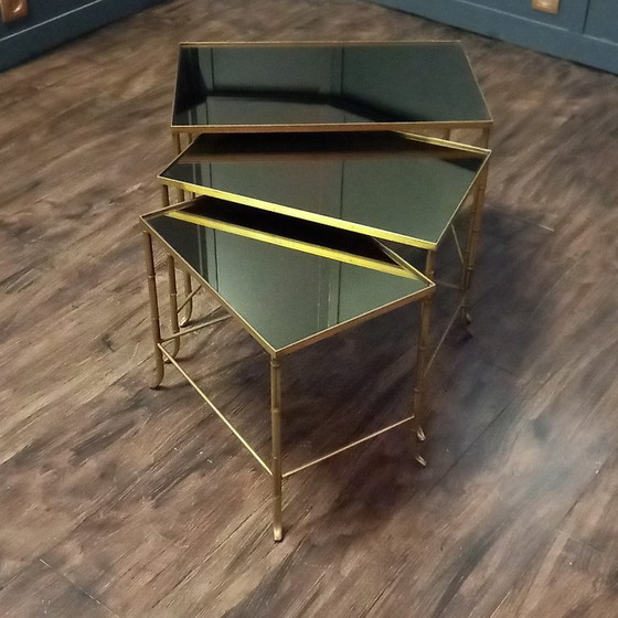 Mini set, Side tables, Bamboo look, Mid-Century by Maison Baguès – Glass (photo 4 of 10)