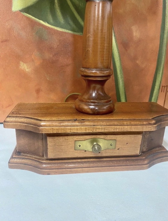 Image 1 of Vintage-Style Wooden Table Lamp with Pedestal Base