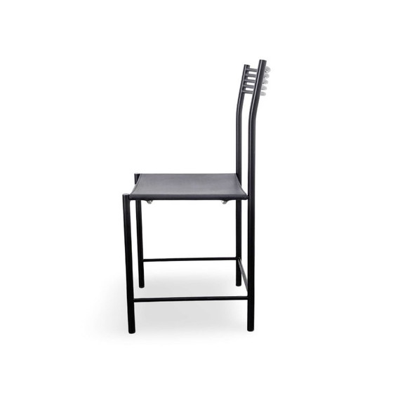 Black Leather Chair 1980s Italy Vintage Dining Chair, Metal (photo 5 of 8)