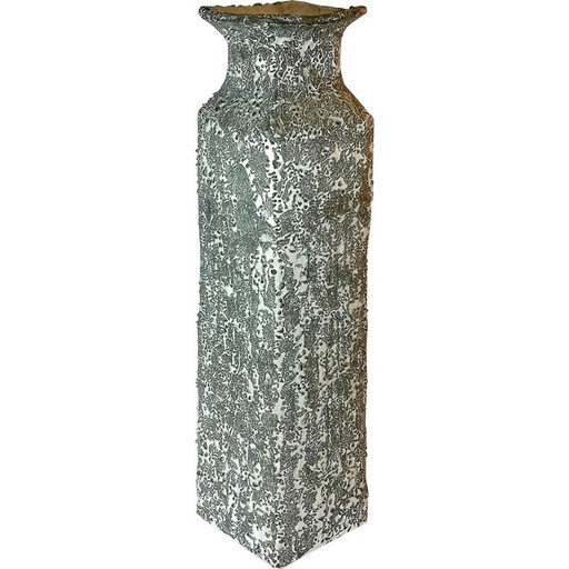 Vase de sol vintage en céramique turquoise fait à la main par Bela Mihaly, 1970