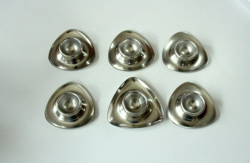 Mid - Century stainless steel egg cup 6 pieces triangular vintage