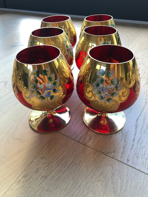 6 Stielgläser - Murano-Rotglas