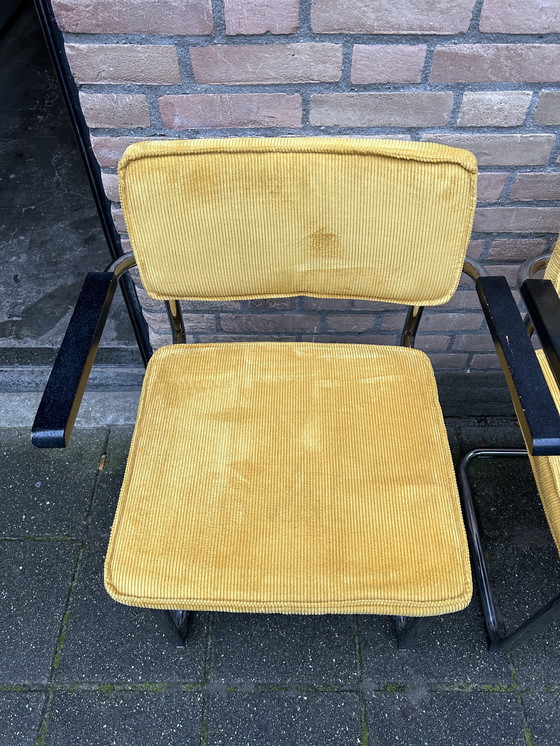 Image 1 of 4 Yellow Ribbed Fabric Chairs with Chrome Tubular Frame
