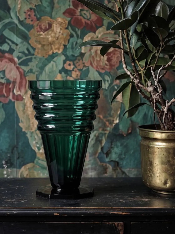 Large antique Art Deco emerald cut crystal vase, Bohemia – Glass (photo 2 of 15)