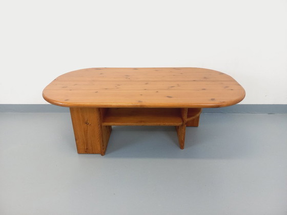 Image 1 of Vintage rectangular oval modernist coffee table in solid pine from the 1970s