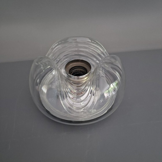 Image 1 of Plafonnier Vintage Space Age - Peill & Putzler "Wave" / "Futura" - 1970 Allemagne - Verre et Métal - Ø 22 cm. Rond.