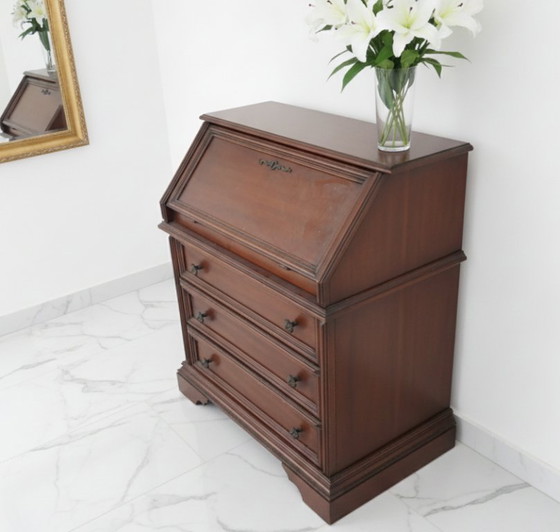 Scrivania segretaria vintage in rovere con un classico piano ribaltabile per scrivere – Scrivanie, Metal, Wood (photo 3 of 5)