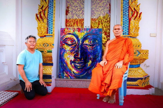 Image 1 of Unique hand-painted Buddha painting "Inner Joy" – Seksak Jaichumchen – 100 × 120 cm