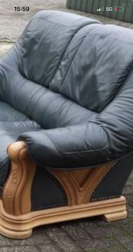 Image 1 of 2+1+1 eiken leder kussens en blanco 