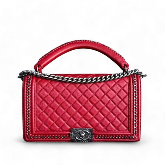 Image 1 of Chanel Calfskin Boy Handle New Medium 28CM Quilted Leboy Palladium Silver Hardware Series 23