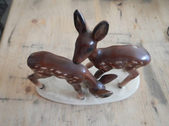 Image 1 of Small ceramic sculpture with deers, Germany, 60s