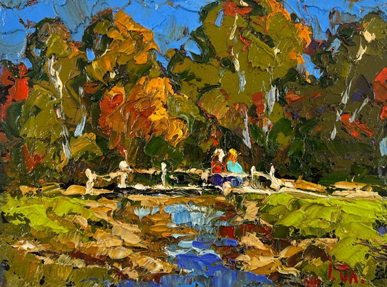 Image 1 of Original Oil Painting Summer Bridge Landscape The path through the silence of the forest