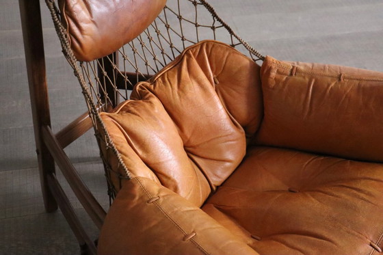 Image 1 of Sillón Jangada con otomana en piel color coñac, de Jean Gillon, Brasil, década de 1960.