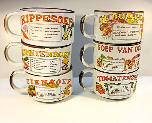 (W007) Komplettes Vintage-Set mit 6 Suppenschüsseln und Rezepten – Retro-Klassiker der 70er Jahre