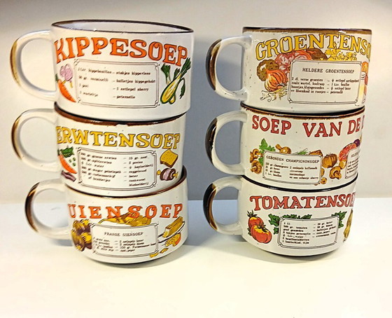 Image 1 of (W007) Complete vintage set of 6 soup bowls with recipes – 70s retro classics