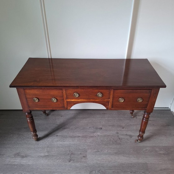 Antieke Mahoniehouten Schrijftafel of Bureau – Wood, Brass (photo 4 of 9)