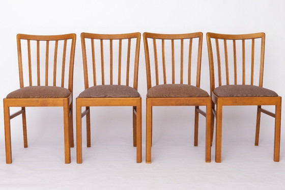 Image 1 of Set of 4 Mid-Century Beech Dining Chair by Stöss, Germany, 1950s–60s – Grey Upholstery, Vintage Wooden Side Chair