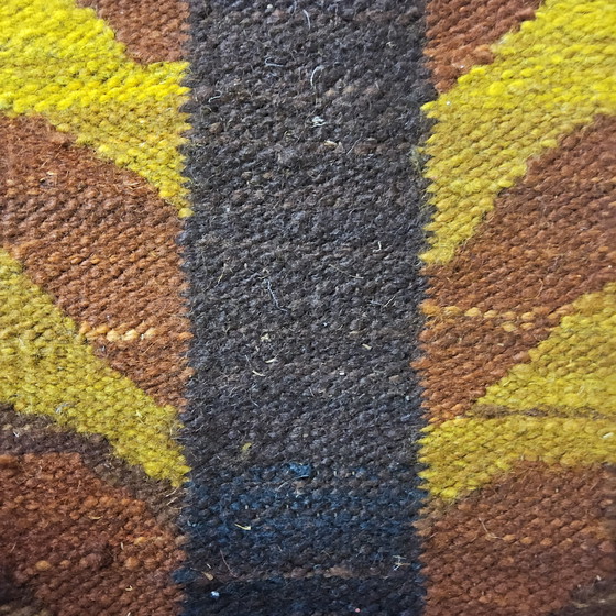 Image 1 of Vintage wollen Design Kilim Tapijt Maria Janowska (Zachód) zonsondergang (Poolse kunst)