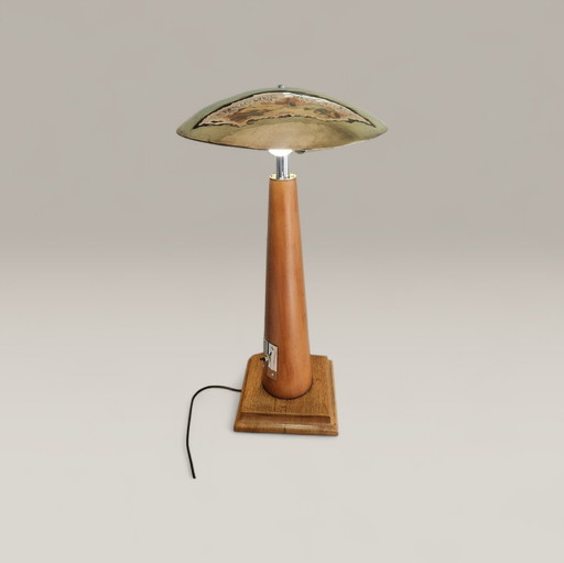 Vintage table lamp in wood and metal – Modernist design, 1950s