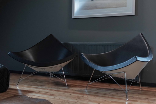 2x Vitra Coconut Chairs – Leder Premium Nero – Design George Nelson