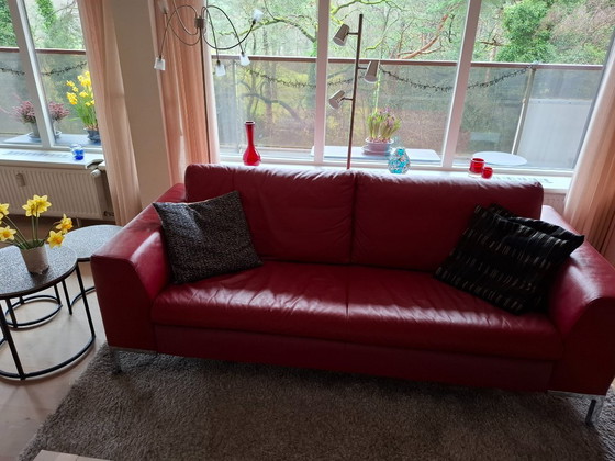 Image 1 of RED leather 2 1/2 seater sofa MONTEL SALE