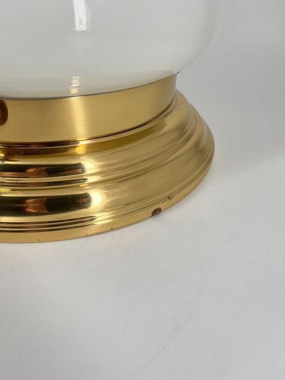 Image 1 of Plafondlamp in mid-century modern stijl – Art Deco – Opaalglas & Messing