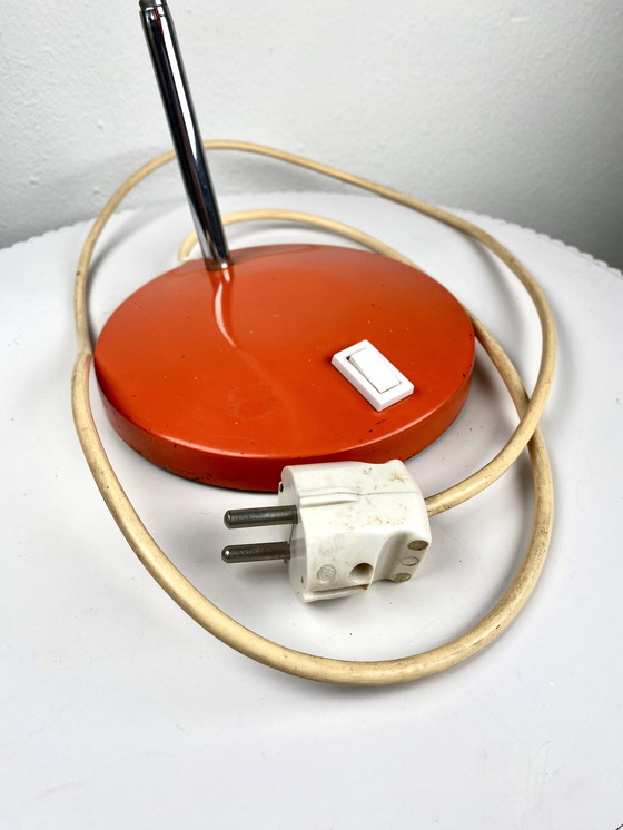 Image 1 of Vintage Orange Desk Lamp 1970s Design - Small Retro Tabletop Gooseneck Lamp