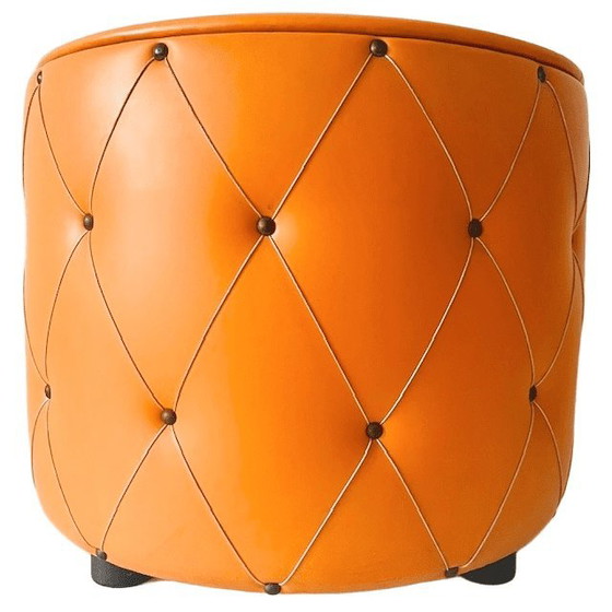 Image 1 of Vintage mid-century poef oranje skai 1960's