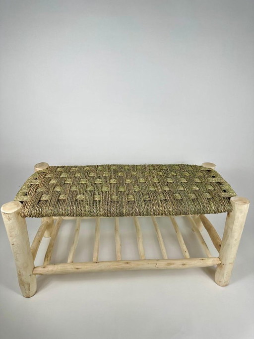 Panchina marocchina in foglie di palma intrecciate a mano - Seduta rustica in stile boho 100cmx40cm