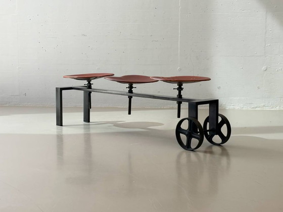 Image 1 of ndustrielle Sitzbank von KARE Design mit verstellbaren Ledersitzen, 2000er Jahre