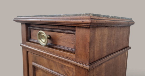 Comodino stile Luigi Filippo - Legno e marmo grigio, Epoca XIX secolo, Comodini, Marrone (foto 3 di 15)
