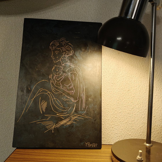 Image 1 of Vintage 1966 Madonna & Child Wall Panel – Signed T. Baert – Mid Century Religious Art
