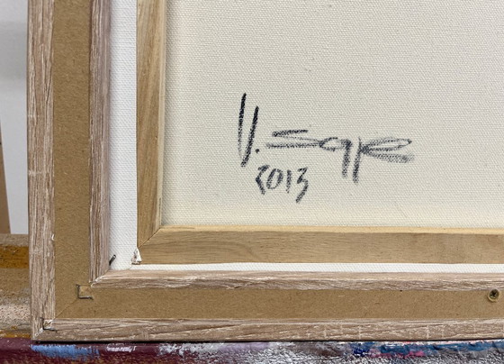 Image 1 of Paisaje de verano, pinturas acrílicas sobre lienzo, cuadro original con marco, 43 x 33 cm