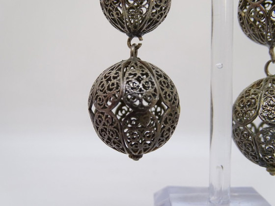 Image 1 of Boucles d'oreilles sphériques en filigrane Charro, argent massif 925, début du XXe siècle - Salamanque, Espagne