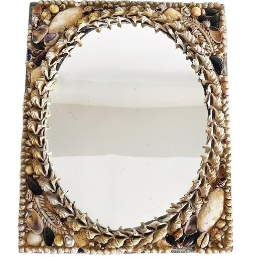 Antique French shell mirror folk art table mirror 1900s