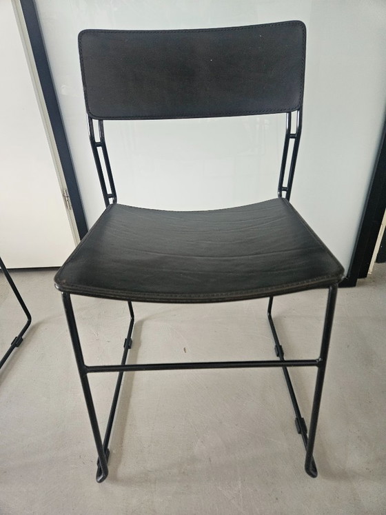 Abbren Italy Zwart Leren Eetkamerstoelen Vintage '70 '80 – Arrben, Leather, Metal (photo 4 of 5)