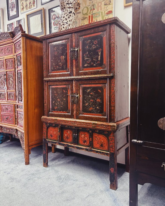 Vintage Chinese Black & Red Cabinet – Metal, Wood (photo 19 of 19)