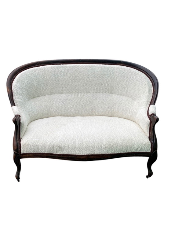 Banc ancien, retapissé, Bois, Textile, Marron (photo 2 sur 9)