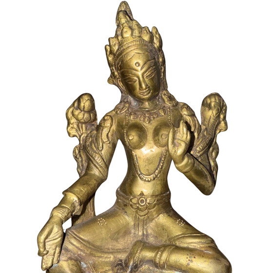 Massiccia Tara Verde Vintage (Shyama Tara) – Metà XX Secolo – Bronzo Dorato – 17 cm / 1,3 kg – Sculture (photo 9 of 10)