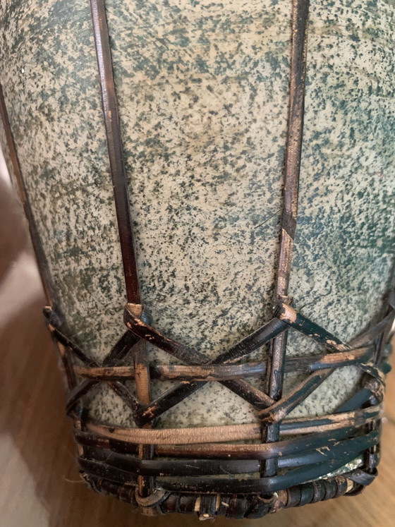 Vaso giapponese antico/vintage in gres e bambù intrecciato (Kago) — Stile Wabi-Sabi/Mingei – Vasi, Ceramic (photo 8 of 11)